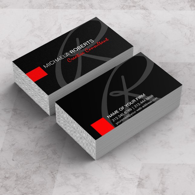 Black and Red Creative Consultant Elegant Monogram Business Card (Creator Uploaded)