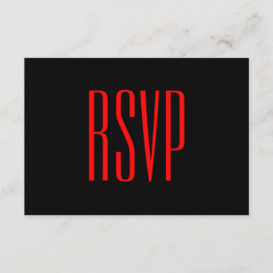 Black and Red Custom RSVP Damask Wedding V09 Card