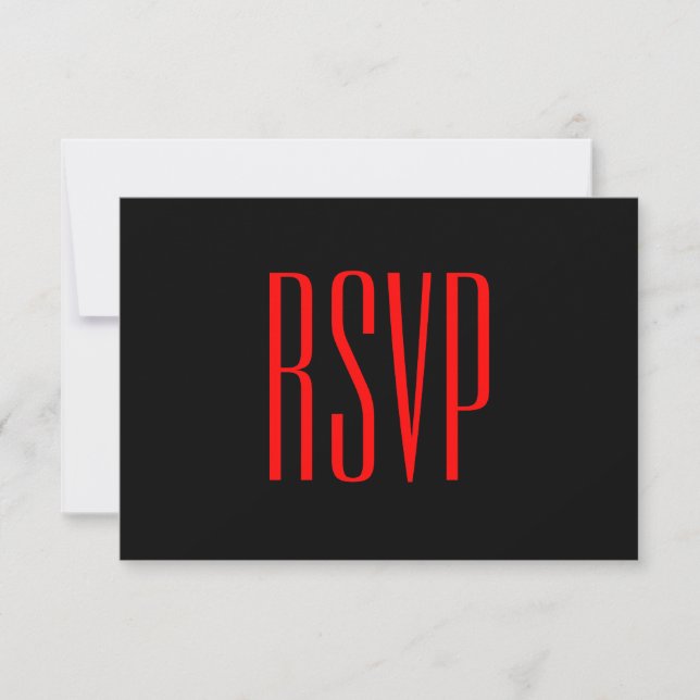 Black and Red Custom RSVP Damask Wedding V09 Card (Front)