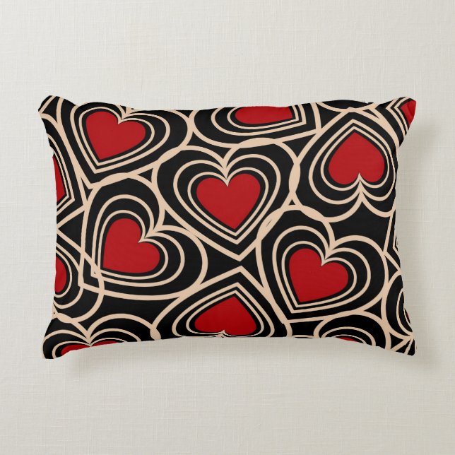 Black and Red Cute Simple Heart Pattern Accent Pillow (Front)