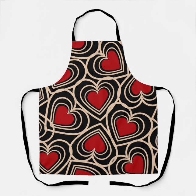 Black and Red Cute Simple Heart Pattern Apron (Front)