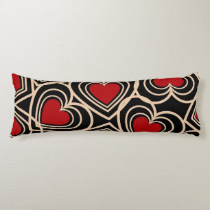 Black and Red Cute Simple Heart Pattern Body Pillow