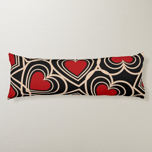 Black and Red Cute Simple Heart Pattern Body Pillow (Front)