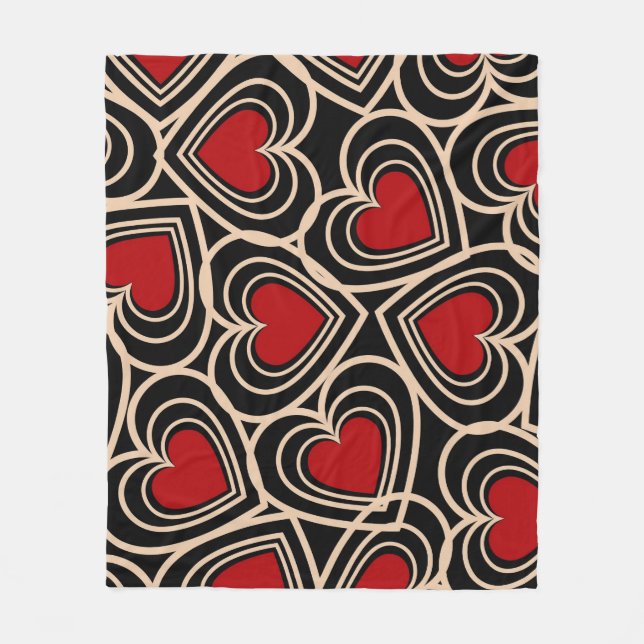 Black and Red Cute Simple Heart Pattern Fleece Blanket (Front)