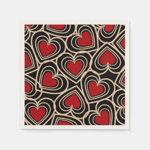 Black and Red Cute Simple Heart Pattern Napkin
