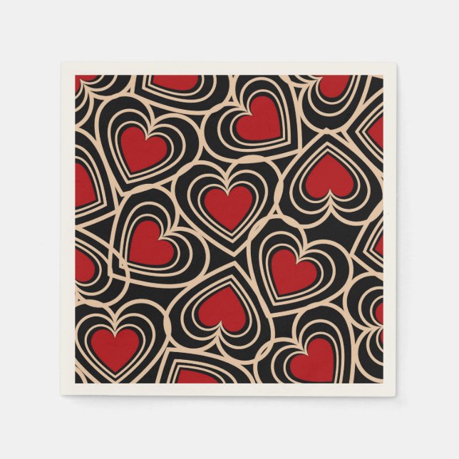 Black and Red Cute Simple Heart Pattern Napkin (Front)