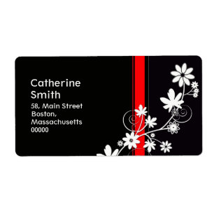 Black and Red Daisy Address Labels