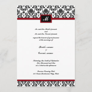 Black and Red Damask Monogram Wedding Invitation