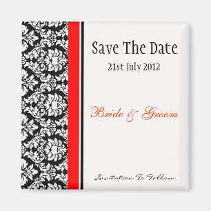 Black and Red Damask Save The Date Magnet