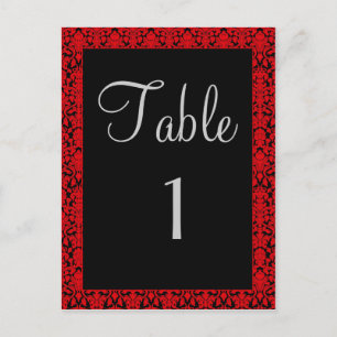 Black and Red Damask Table Number Cards