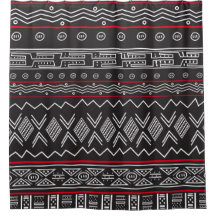 Black And Red Designer Mudcloth Shower Curtain