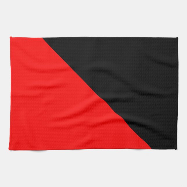Black and Red diagonal flag Kitchen Towel (Horizontal)