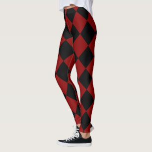 Black and Red Diamond Chequered Print Leggings