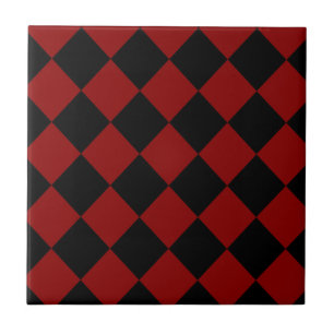 Black and Red Diamond Chequered Print Tile