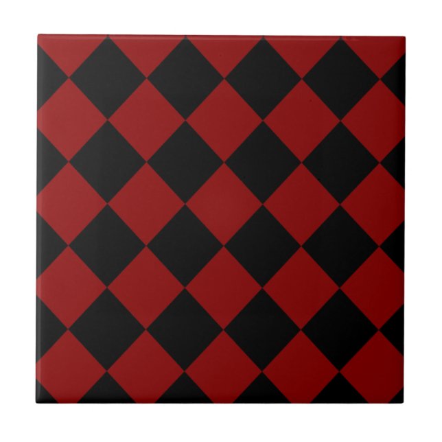 Black and Red Diamond Chequered Print Tile (Front)