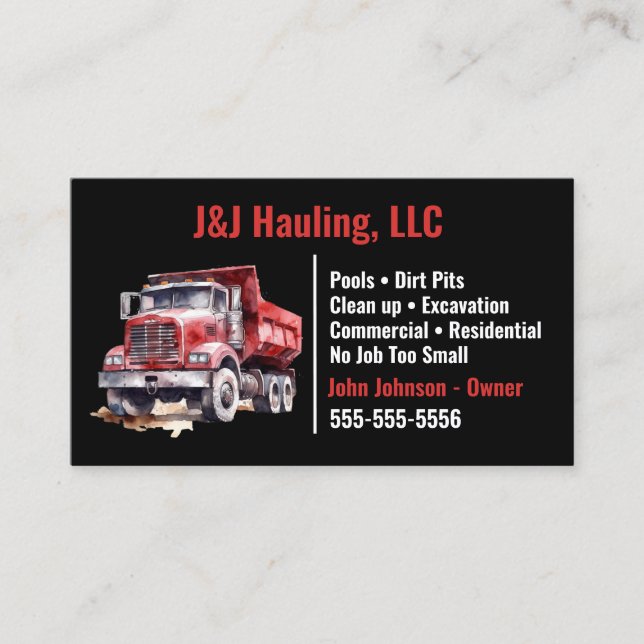 Black and Red Dump Truck Business Card (Front)