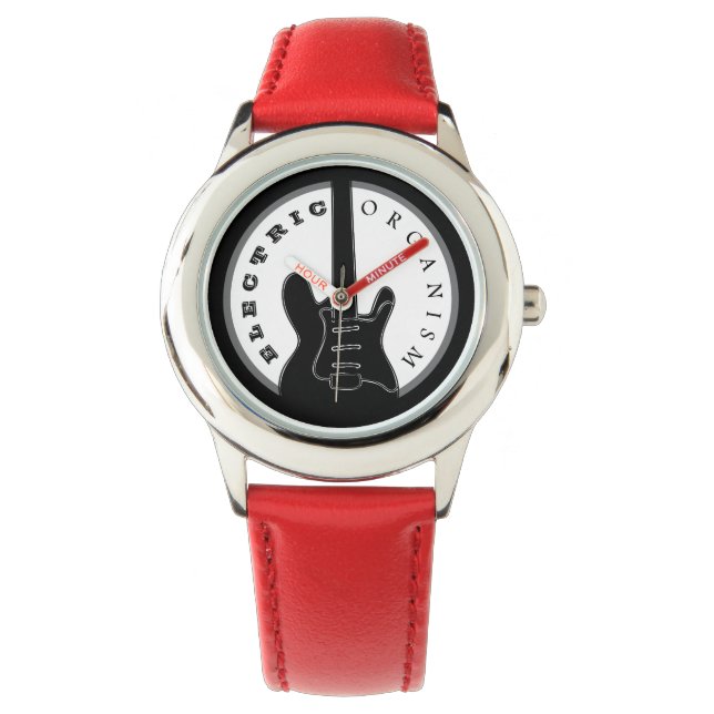 Black and Red Electric Rock Guitar Modern Cool Watch (Front)