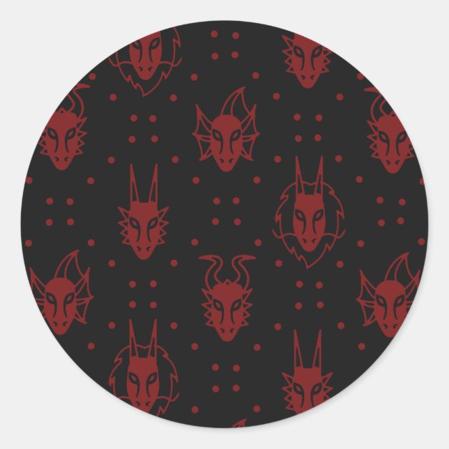 Black and Red Fantasy Dragon Diamond Pattern Classic Round Sticker (Front)