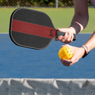 Black and red faux leather stripes pickleball paddle