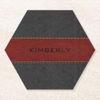 Black and red faux stitched leather