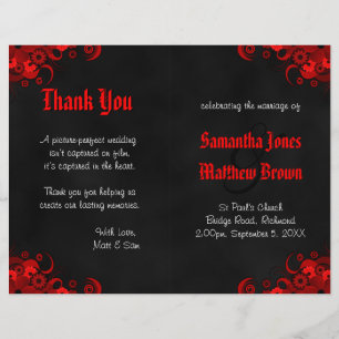 Black and Red Floral Goth Bi-Fold Wedding Program