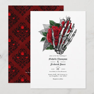 Black and Red Floral Gothic Wedding QR Code Invitation