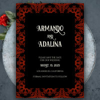 Black and Red Floral Gothic Wedding Save the Date
