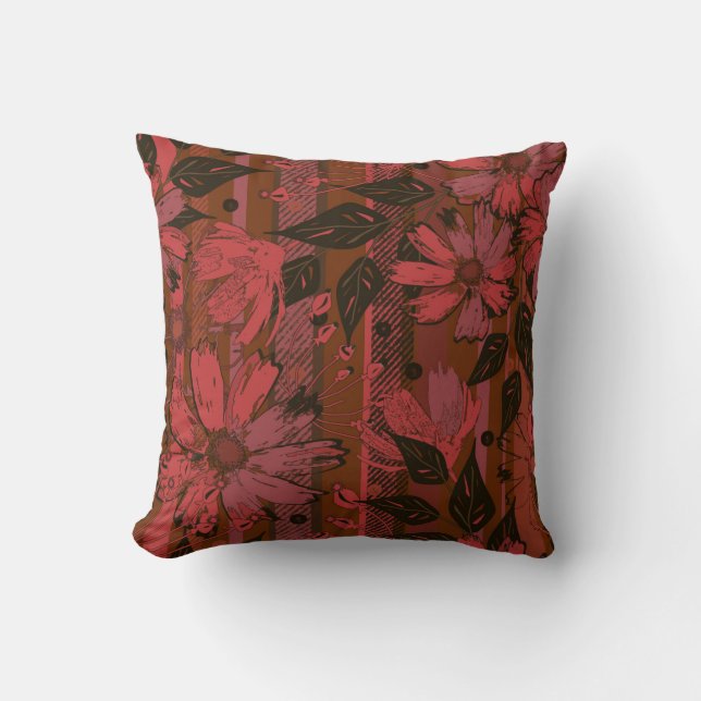 Black and red floral pattern. throw pillow (Front)