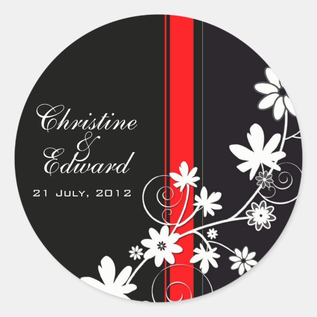 Black and Red Flower Wedding Sticker (Front)