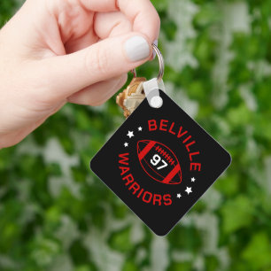 Black and Red Football Jersey Number Photo Keychain