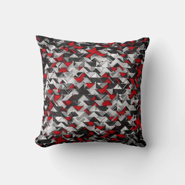 Black and Red Geometric Explosion Throw Pillow (Front)