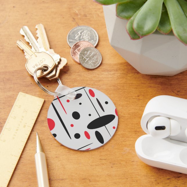 Black and Red Geometric Pattern Keychain (Desk)