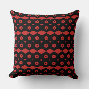 Black and Red Geometric Pattern Throw Pillow