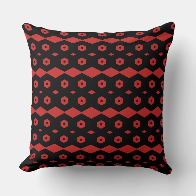 Black and Red Geometric Pattern Throw Pillow (Front)