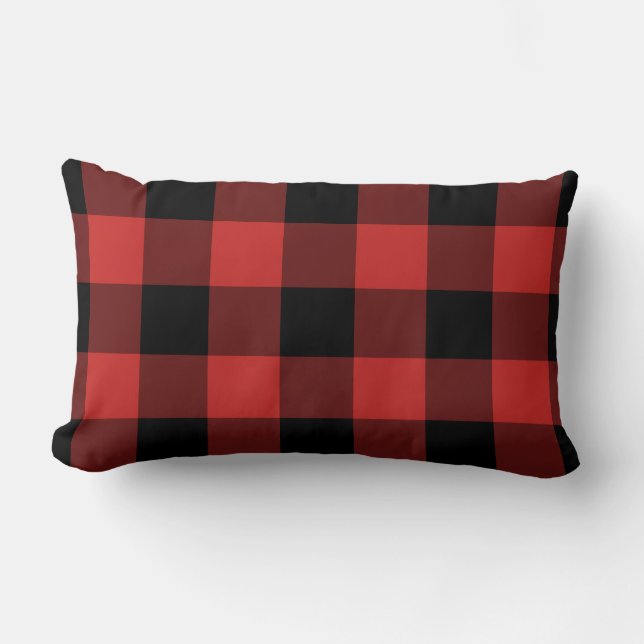 Black and Red Gingham Pattern Chequered Lumbar Pillow (Front)