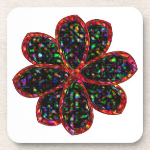 Black and Red Glitter Flower Coasters