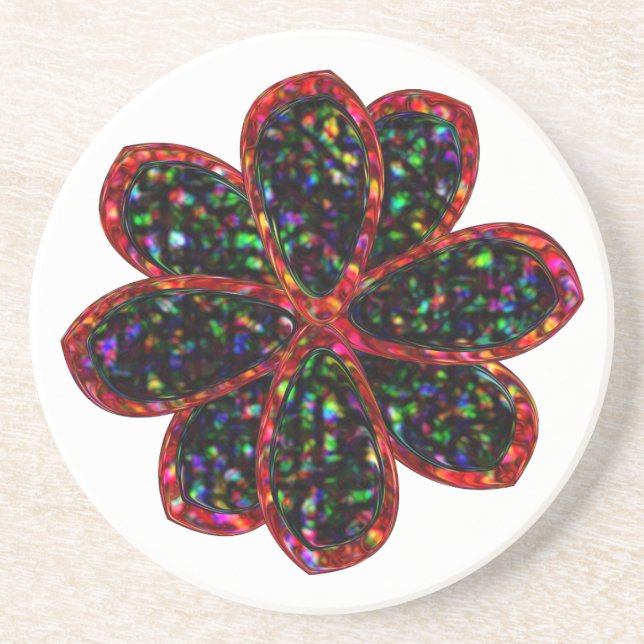 Black and Red Glitter Flower Coasters (Front)