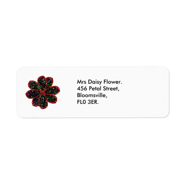 Black and Red Glitter Flower Custom Address Labels (Front)