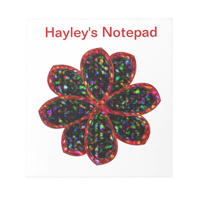 Black and Red Glitter Flower Customizable Notepad (Front)