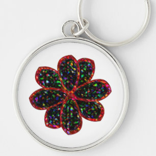 Black and Red Glitter Flower Keychain
