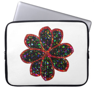 Black and Red Glitter Flower Laptop Sleeve