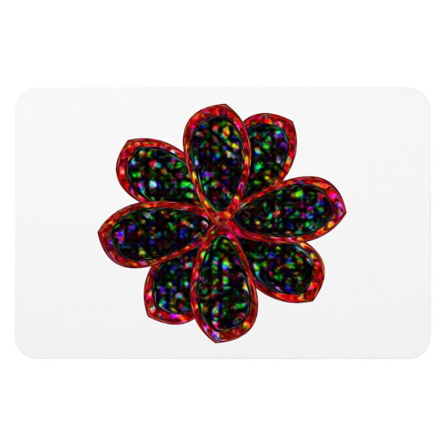 Black and Red Glitter Flower Magnet (Horizontal)