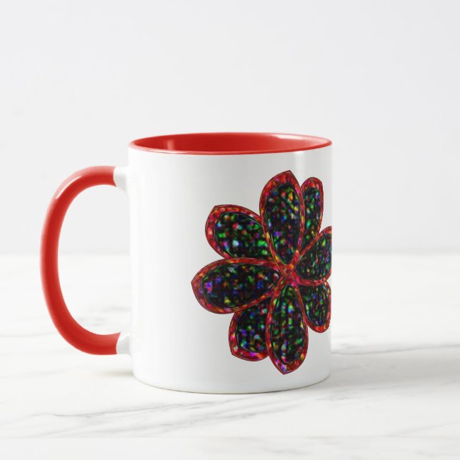 Black and Red Glitter Flower Mug (Left)