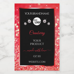 Black and Red Glitter Product Labels Logo Diamonds