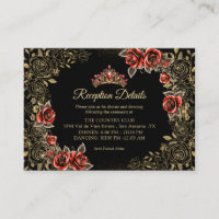 Black and Red Golden Tiara Roses Quinceañera
