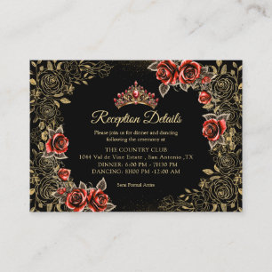 Black and Red Golden Tiara Roses Quinceañera Enclosure Card