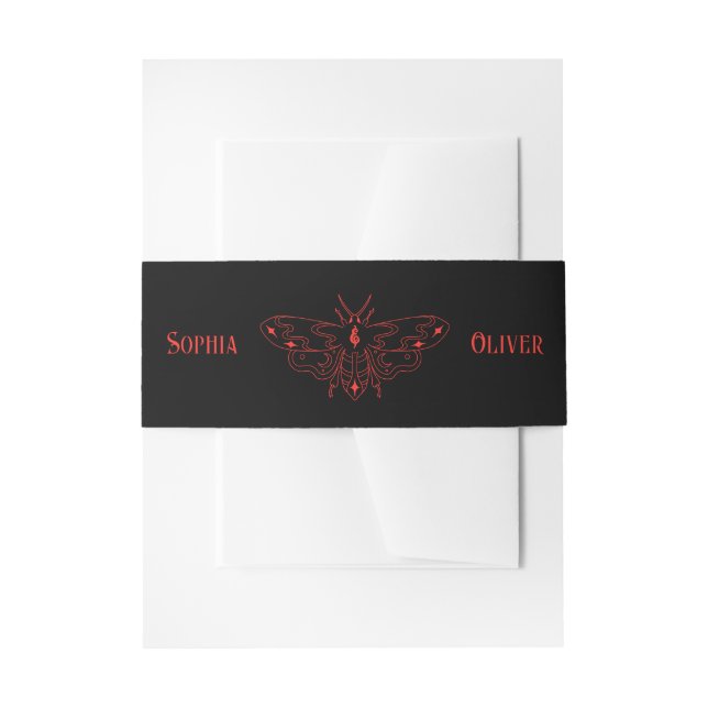 Black and Red Gothic Butterfly Wedding  Invitation Belly Band (Front Example)