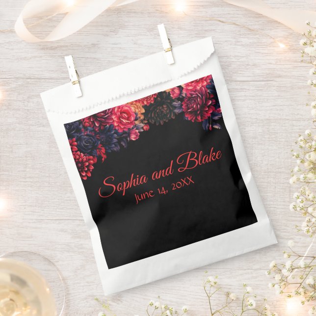 Black and Red Gothic Floral Wedding Favour Bags (Clipped)
