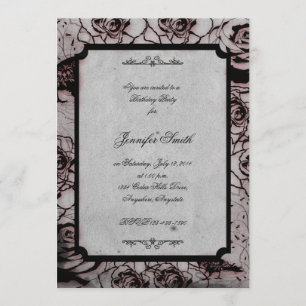 Black and Red Gothic Rose Birthday Invitation