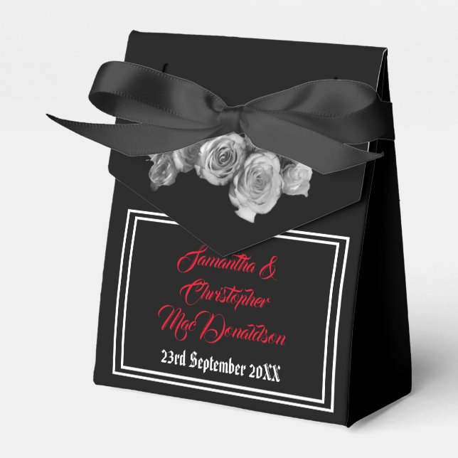 Black and red gothic skull floral wedding favor box (Front Side)